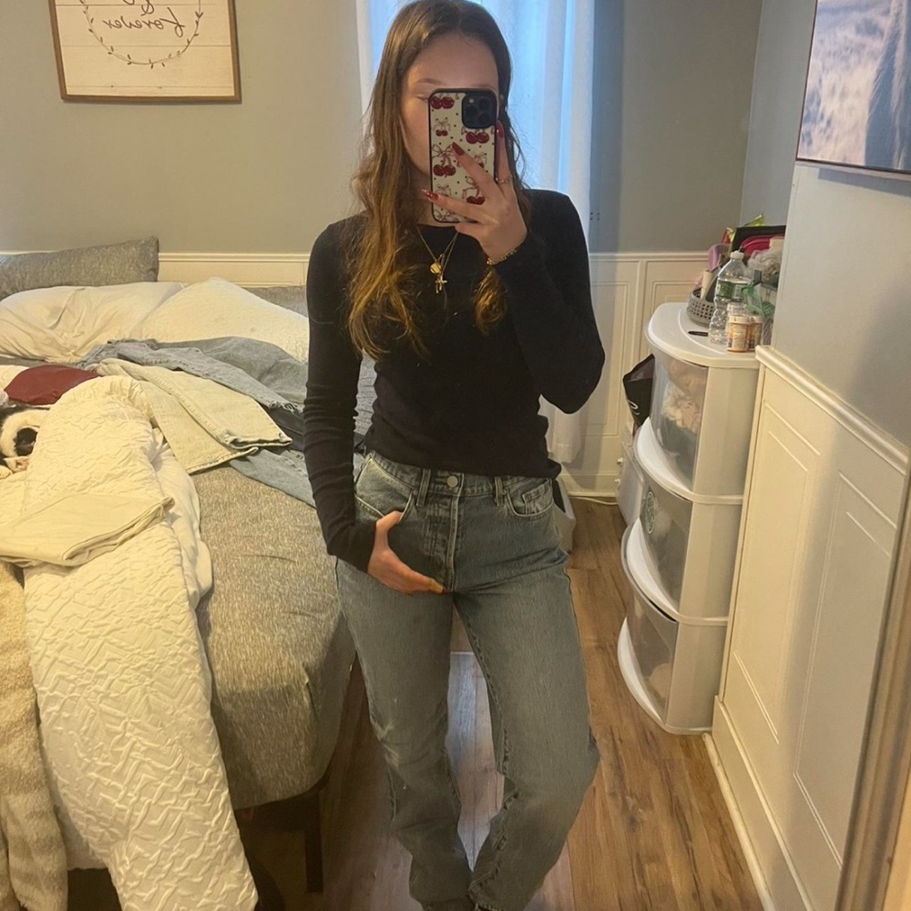 Medium wash high waisted jeans